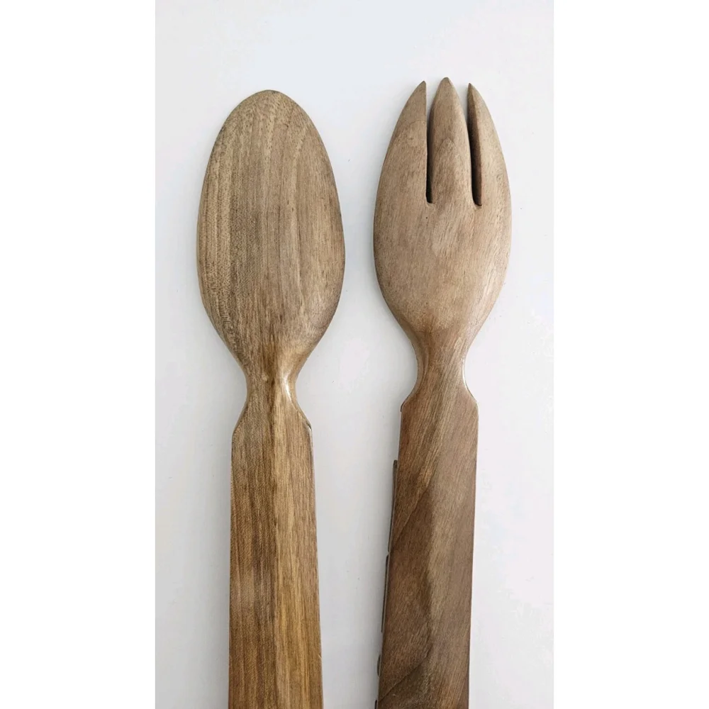 Vintage Hand Carved Wooden Salad Servers with Grape and Leaf Motifs